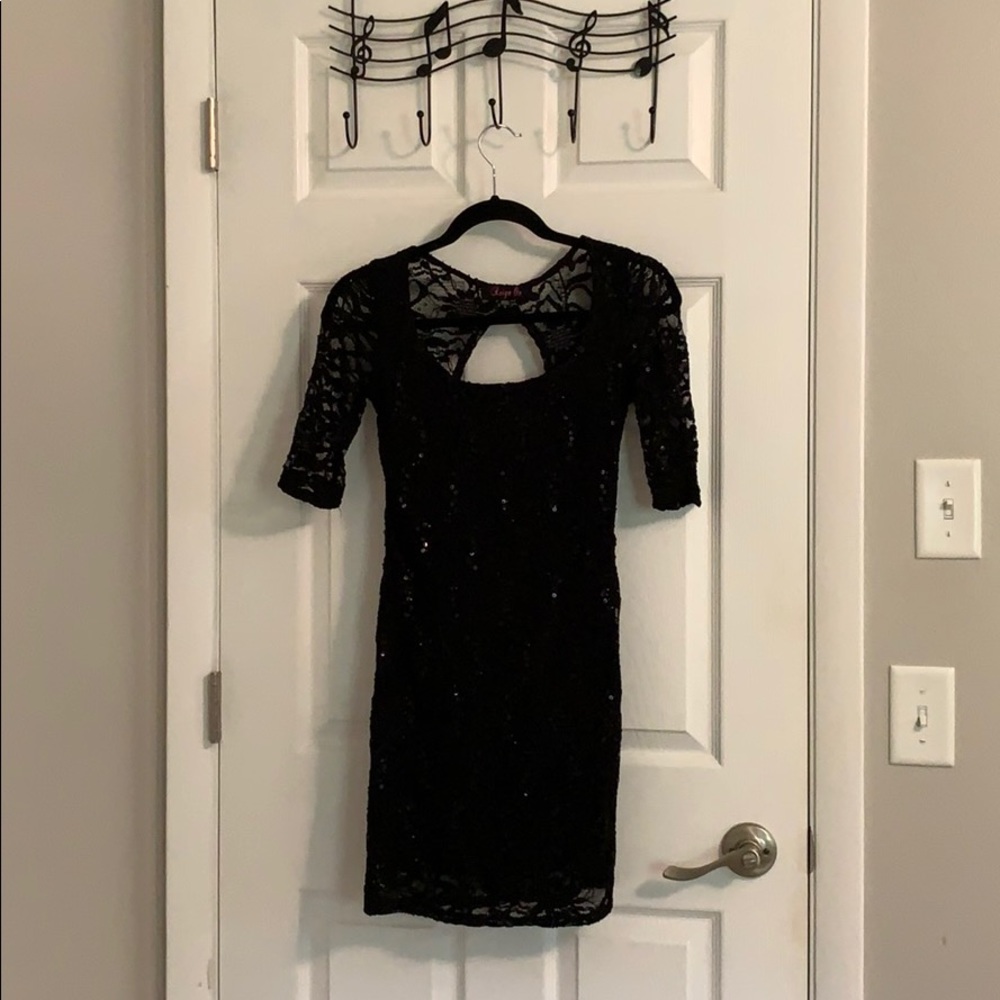 Black lace and sequin dress.
